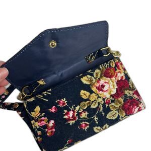 Bongo Corduroy Wallet Floral Print Crossbody Bag Chain Detail Small Boho